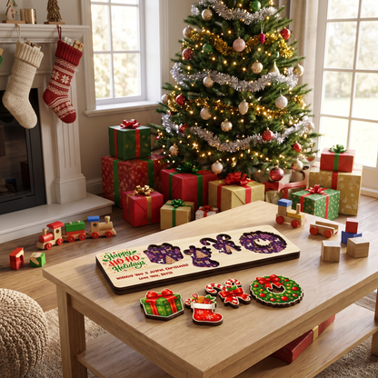 Personalized gift and wreath Christmas wooden puzzle board view 7