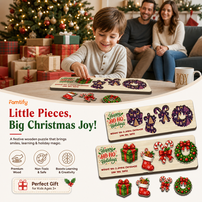 Personalized gift and wreath Christmas wooden puzzle board view 8