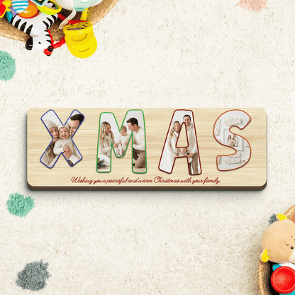 Personalized XMAS family photo Christmas wooden puzzle board with custom message