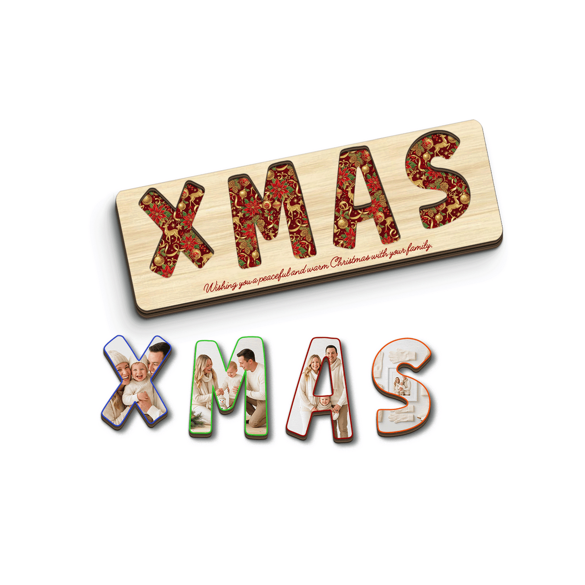 Personalized XMAS family photo Christmas wooden puzzle board view 2