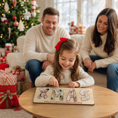 Personalized XMAS family photo Christmas wooden puzzle board view 4