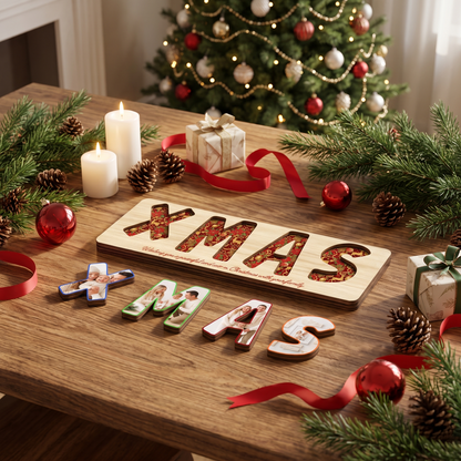Personalized XMAS family photo Christmas wooden puzzle board view 6