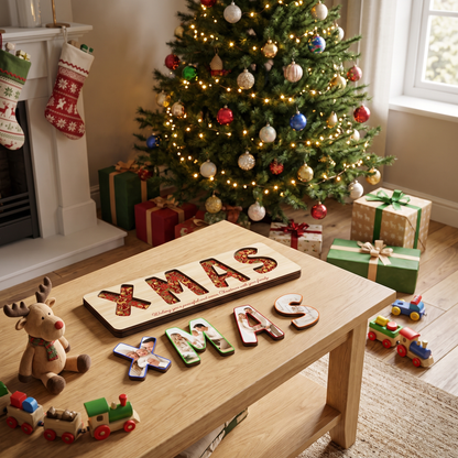 Personalized XMAS family photo Christmas wooden puzzle board view 7