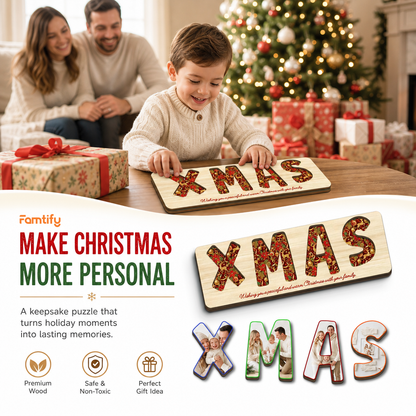 Personalized XMAS family photo Christmas wooden puzzle board view 8
