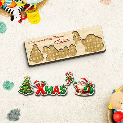 Personalized Christmas tree and Santa XMAS wooden puzzle board with custom name