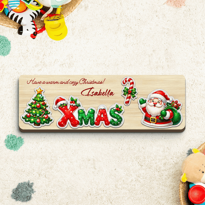 Personalized tree and Santa XMAS wooden puzzle board view 3