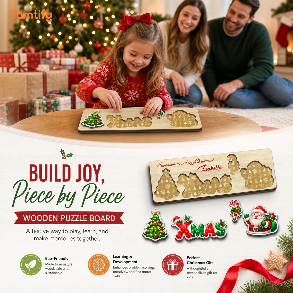 Personalized tree and Santa XMAS wooden puzzle board view 4