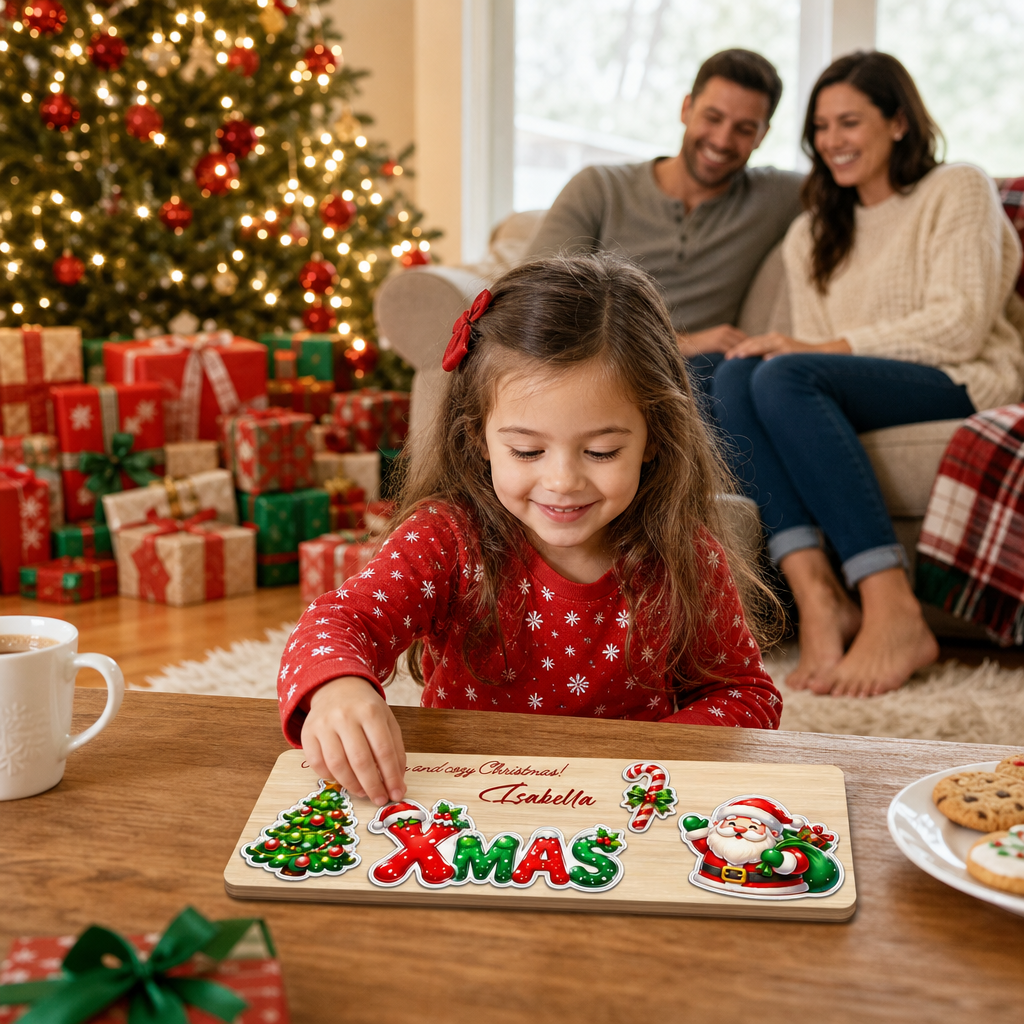 Personalized tree and Santa XMAS wooden puzzle board view 5
