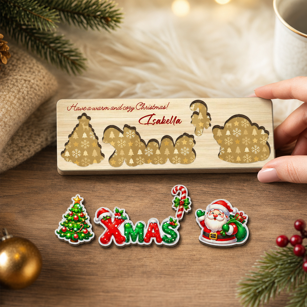 Personalized tree and Santa XMAS wooden puzzle board view 6