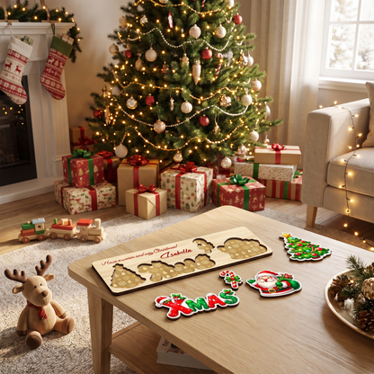 Personalized tree and Santa XMAS wooden puzzle board view 8
