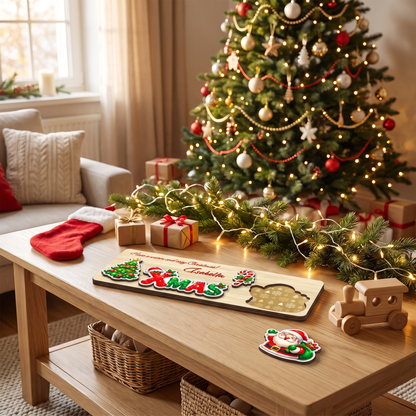 Personalized tree and Santa XMAS wooden puzzle board view 9