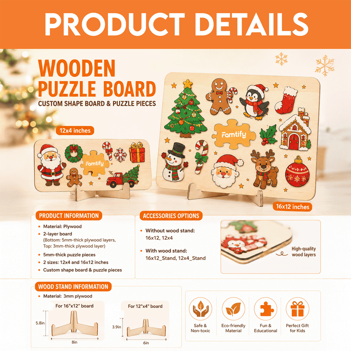 Personalized wooden puzzle board size guide