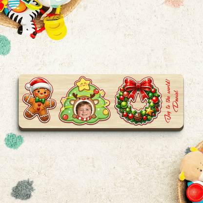 Personalized reindeer tree photo Christmas wooden puzzle board view 3