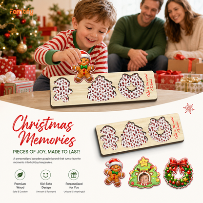 Personalized reindeer tree photo Christmas wooden puzzle board view 4