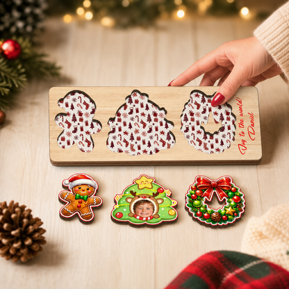 Personalized reindeer tree photo Christmas wooden puzzle board view 5
