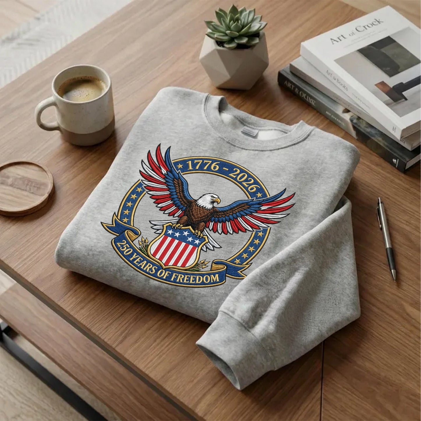 1776–2026 USA Flag Embroidered Sweatshirt - 250th Anniversary Patriotic Shirt