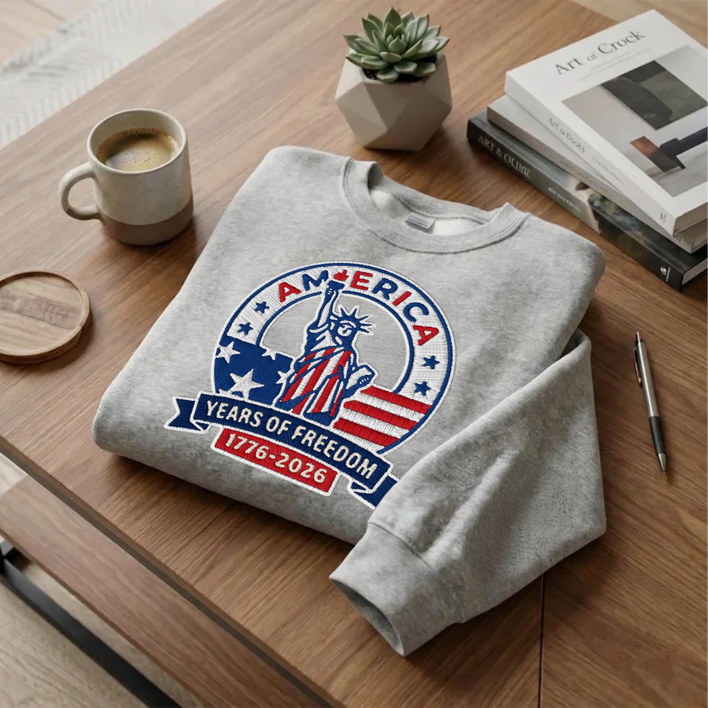 America 250 Years Embroidered Sweater - 1776 Independence Day Patriotic Gift