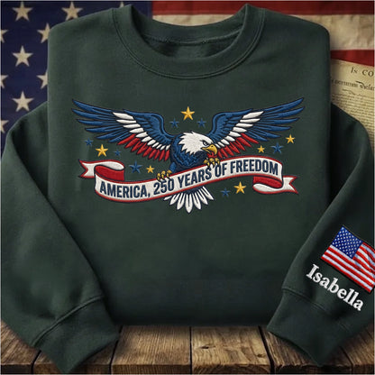 1776–2026 USA Anniversary Hoodie - Custom Name Eagle Sweatshirt - American Pride Keepsake