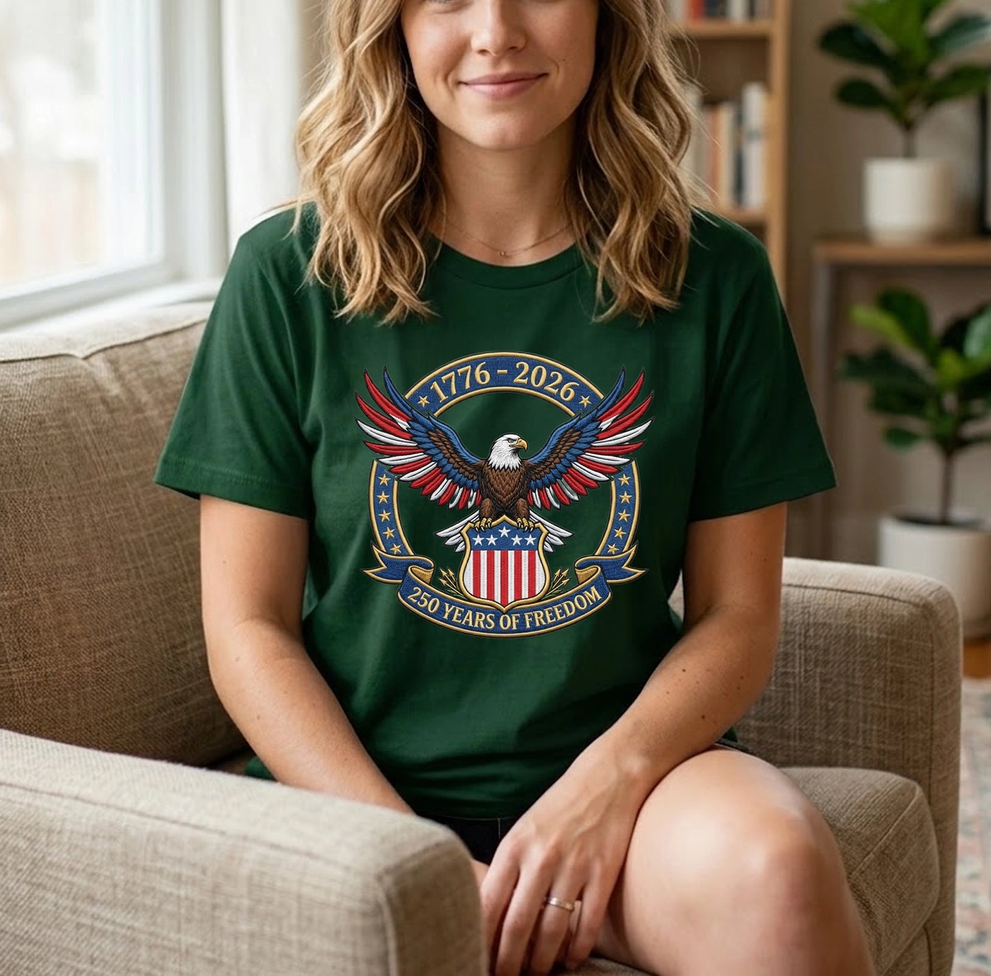 1776-2026 USA Flag Patriotic Embroidered T-Shirt - 250 Years Anniversary Shirt