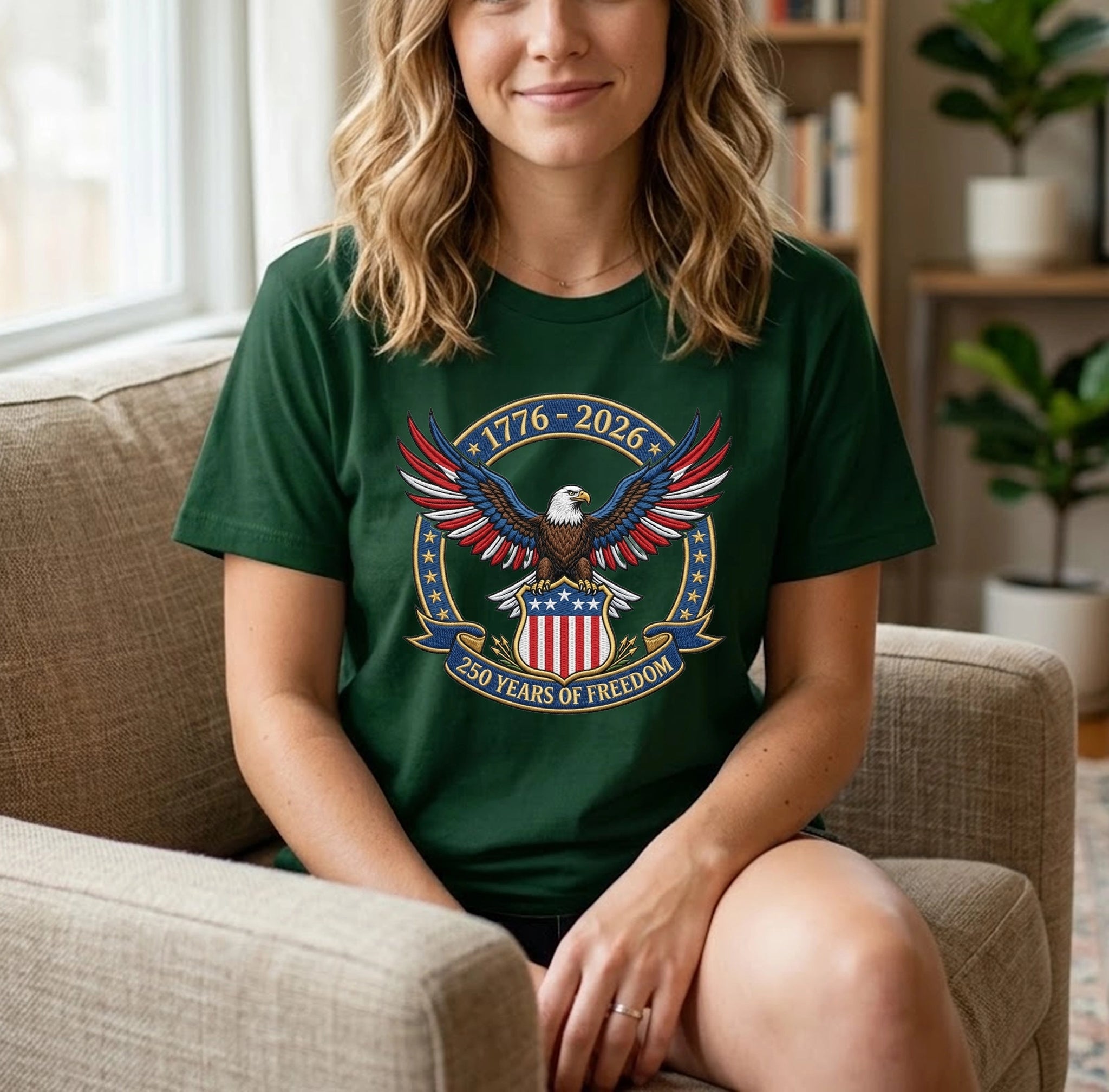 1776-2026 USA Flag Patriotic Embroidered T-Shirt - 250 Years Anniversary Shirt