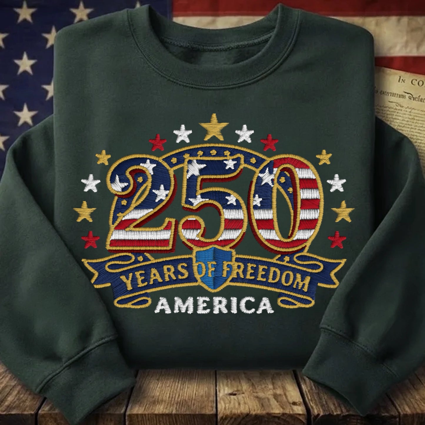 America 250th Anniversary – Patriotic USA Embroidery Sweatshirt Design